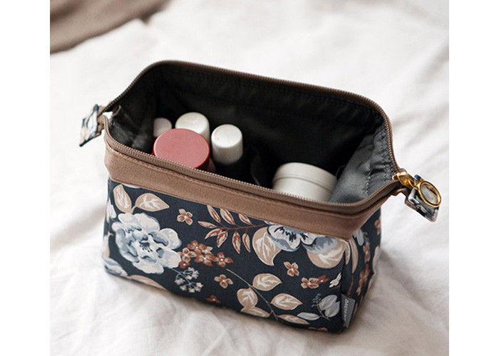 Flower Printed Makeup Pouch Organizer / Makeup Travel Case Organic Cotton