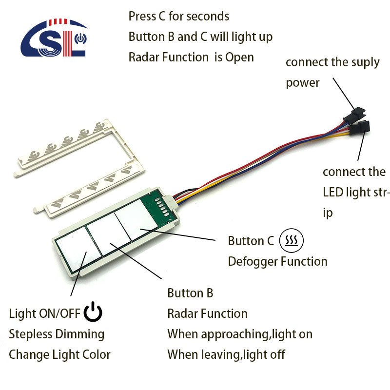 DC 12V 5A 60W Three Button Touch Sensor Switch for Integrated Mirror Radar Inductive