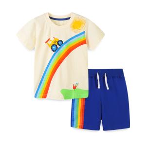 China In stock Baby Kids clothing short set 100% cotton fashion top and short kids boy clothes set for summer wholesale