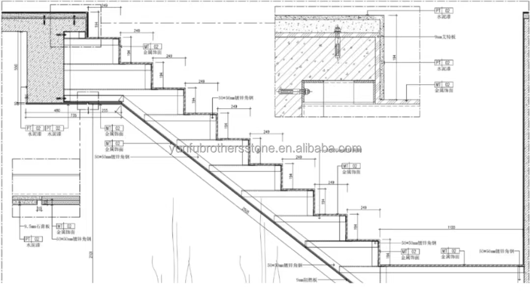 Natural Stone Stairs in Modern European Style with Cut-to-Size Big Slab Polished Tiles