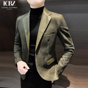 China Single Breasted Men's Leather Jacket End Splicing Design Casual Small Suit for Adults wholesale