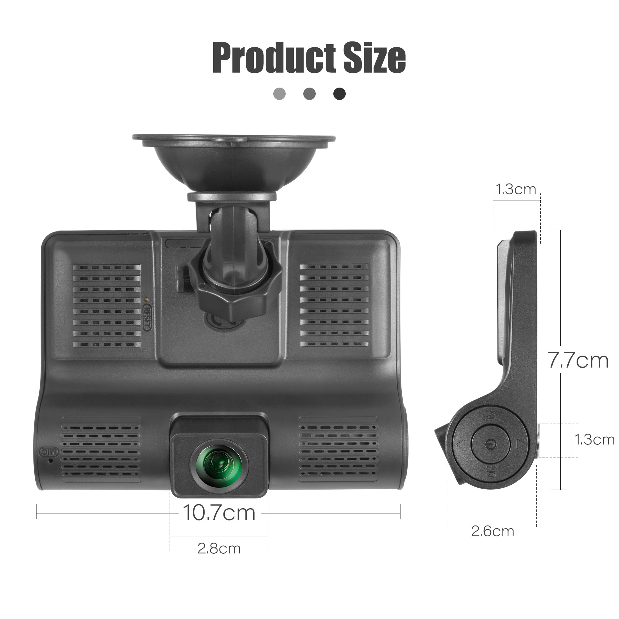 Wide Angle 4inch Digital Car DVR Three Lens Dash Cam Black Box Video Recorder G Sensor