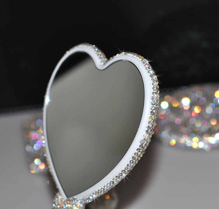 Rhinestone Heart Travel Portable Vanity Mirror Makeup Light Up For Makeup
