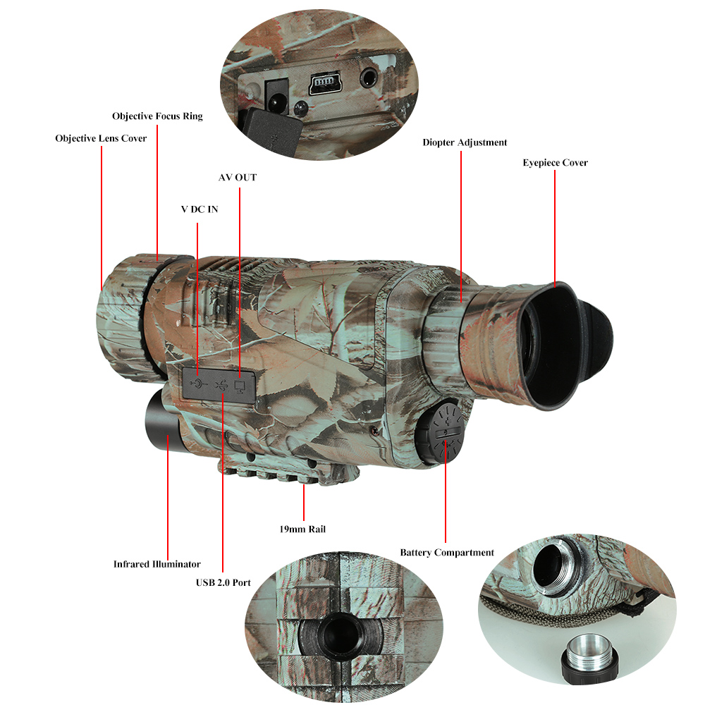 5x42 Digital Infrared Military Night Vision Goggles , 200m Range Night Vision Digital Monocular