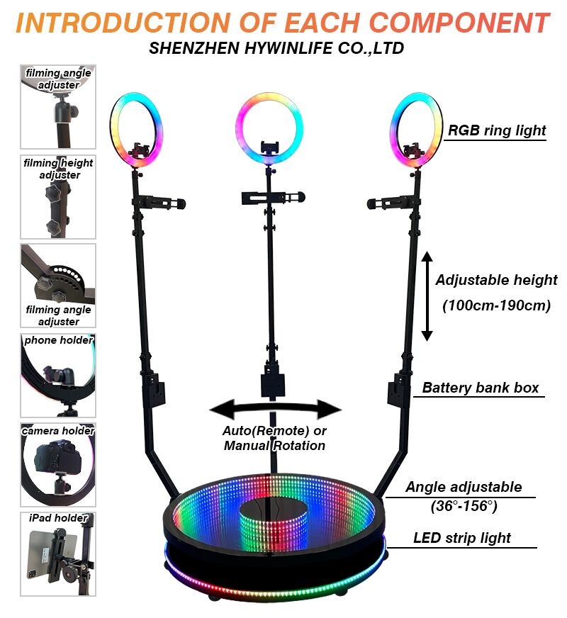 Auto Slow Motion 360 Photo Booth Machine With 12inch Ring Light