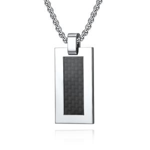 China Stainless Steel and Carbon Fiber Square Religious Cross Pendant Necklace for Men , Stainless Steel Christian Jewelry wholesale