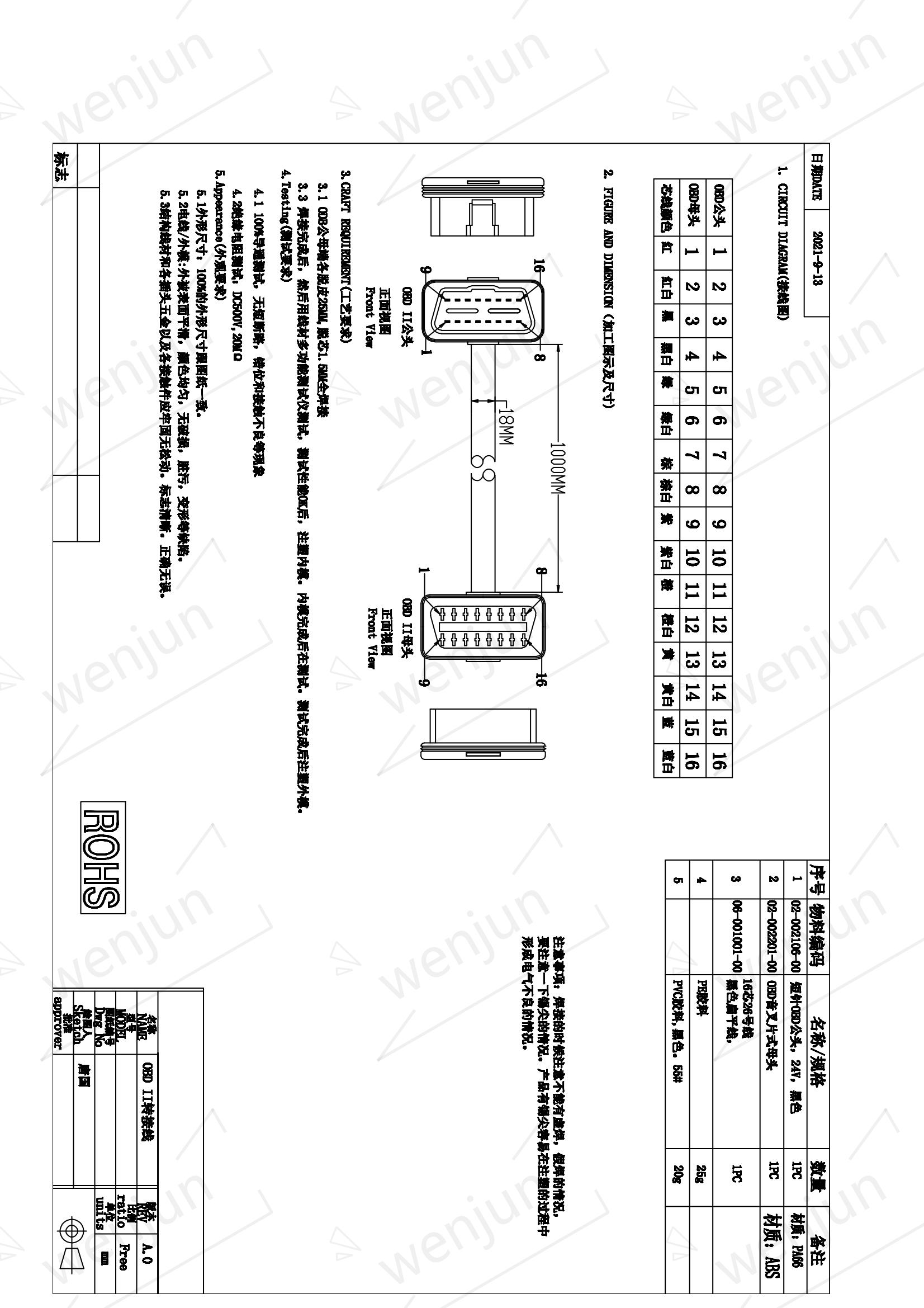 Durable PA66 Diagnostic Cables For Cars , Flat Automotive Diagnostic Cable
