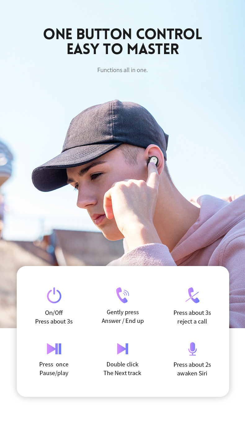 Q2 Blue tooth in-Ear Headset Earbud V5.0 Noise Cancelling Invisible Outdoor Sports TWS Earphone Headphone for Cell Phone