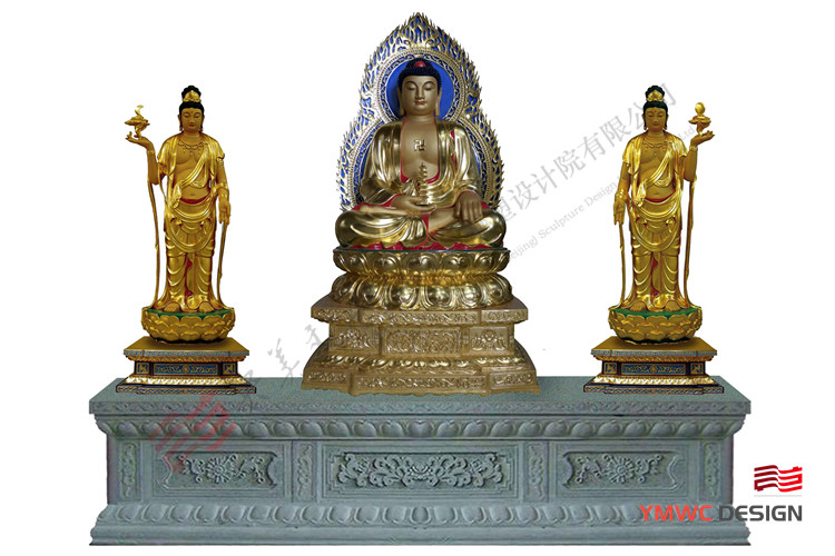 Gilded Red Copper Buddha Statue for Temple Customized Size and Indoor Group Sculpture