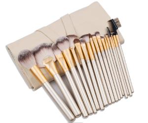 China Essential 18pcs Goat Hair Makeup Brush Set Wood Handle Aluminum Ferrule wholesale