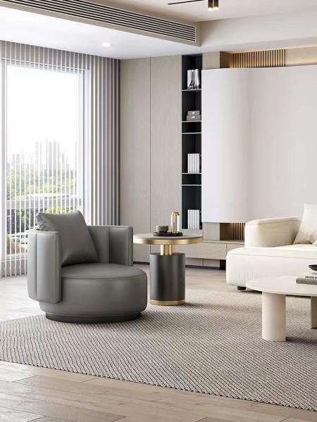 Contemporary Hotel Minimalist Style Genuine Leather Single Sofa for Reception