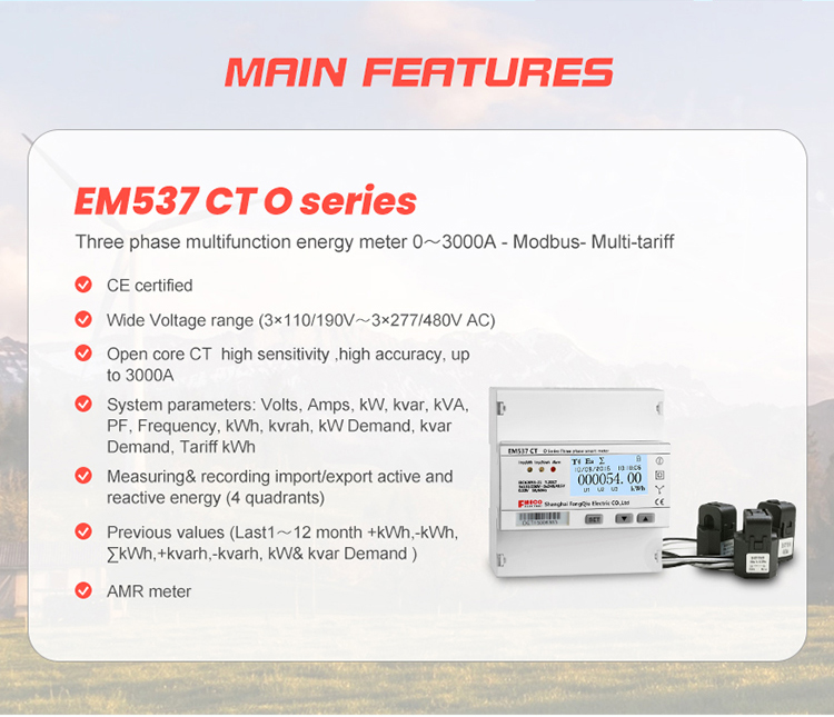 EM537 CT O serie 0-3000A/330mV INDUSTRIAL 3 phase kWh meter MULTI FUNCTION RS485 MODBUS RTU smart energy meter