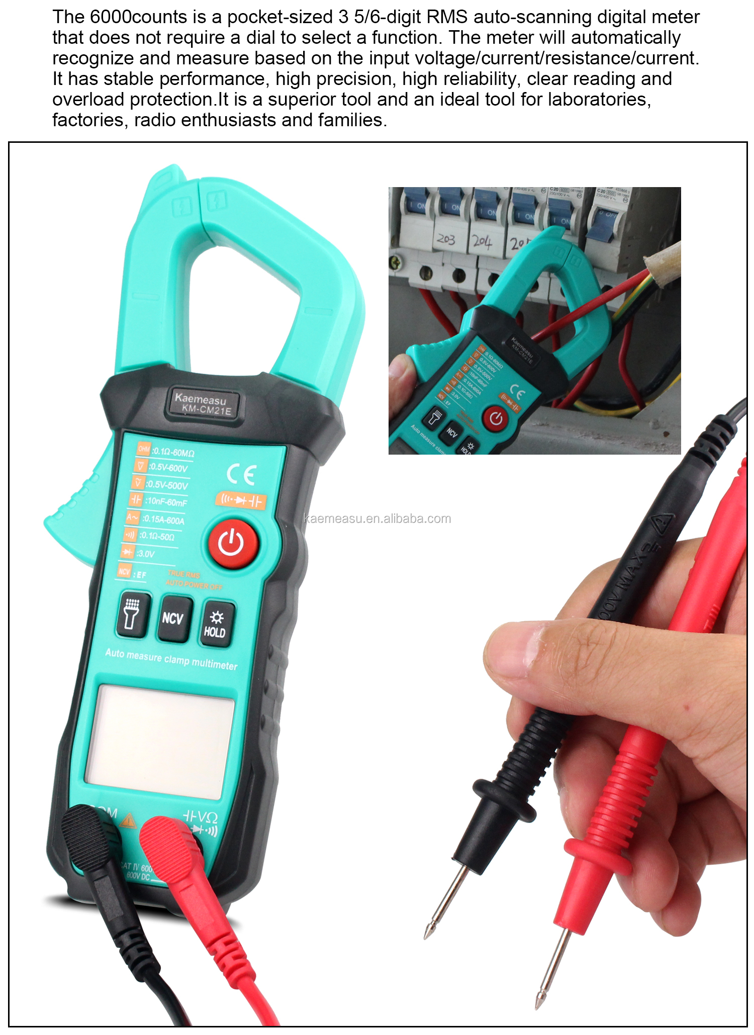 21E Intelligent Digital Clamp Meter NCV Electronic Repair Tool 1000v True Rms Multimeter 6000 Counts Current Clamp Meter