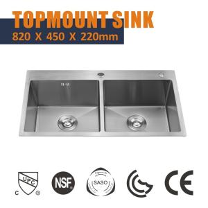 China Topmount Stainless Steel Kitchen Sink Cabinet Double Bowl 16 Gauge 82x45 wholesale