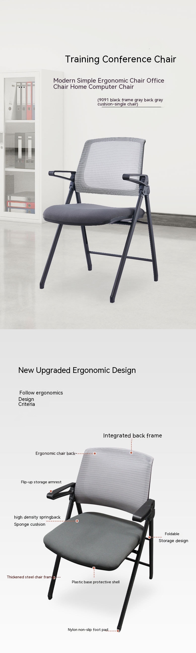 Comfortable Training Office Chair with Fixed Handrail Reclining and Foldable Design