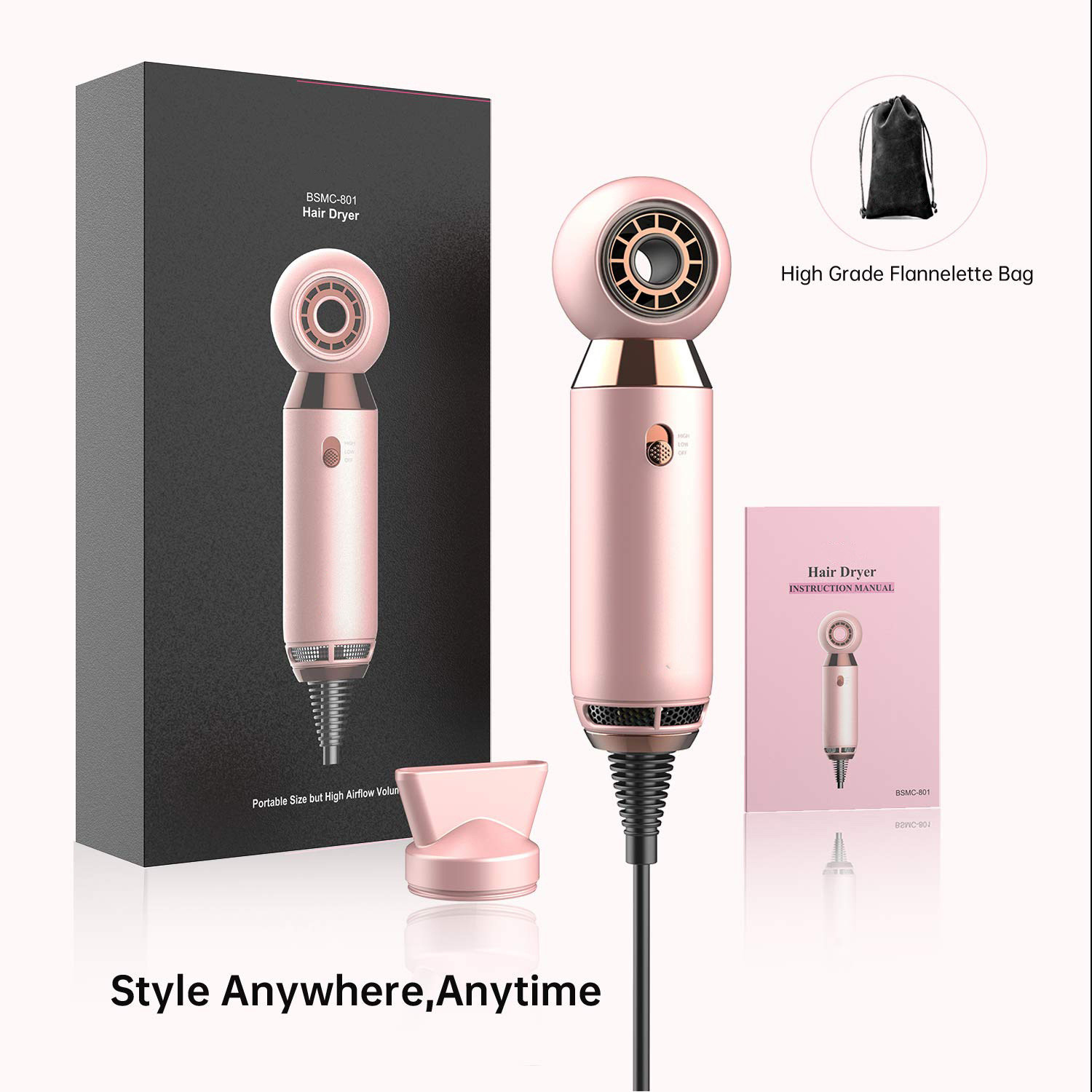ODM High Airflow 370g Portable Hair Blow Dryer For Travelling