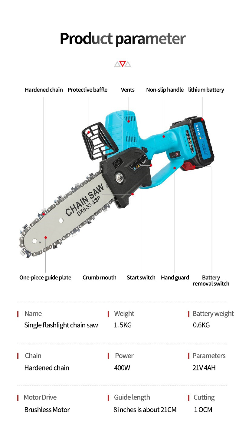 8 Inch 21V Cordless Electric Chainsaw Brushless Landscape Carpenter Chainsaw Replacement Makita B