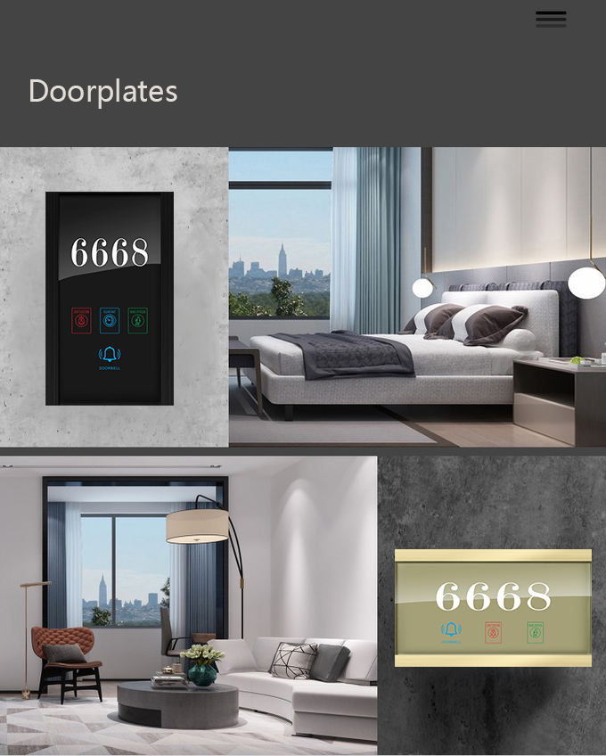 Black / Champagne Hotel Door Plate 150x250mm Size Tempered Glass Material