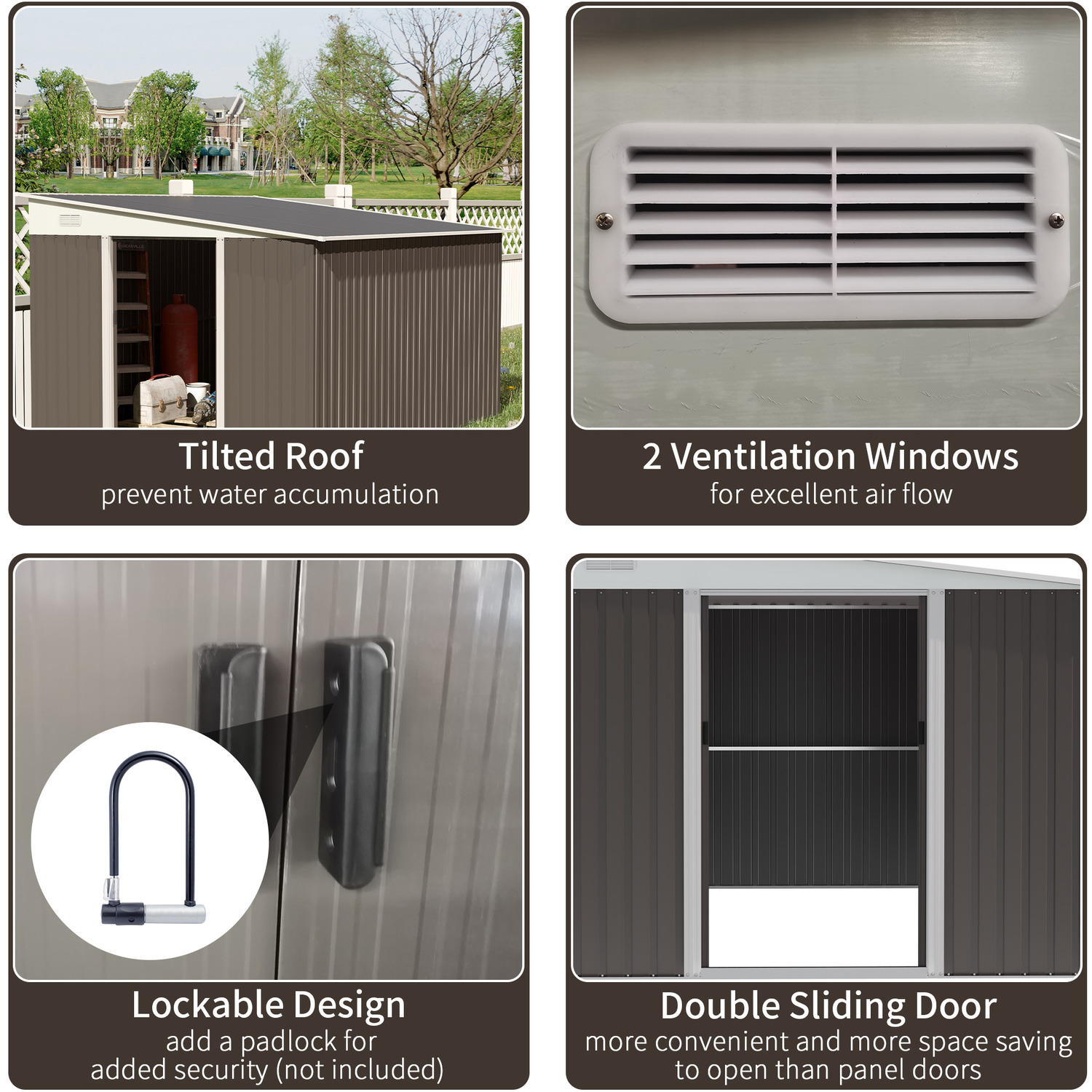 11x9ft Metal Outdoor Shed House Storage Garden Building Shed with Powder Coated Finish