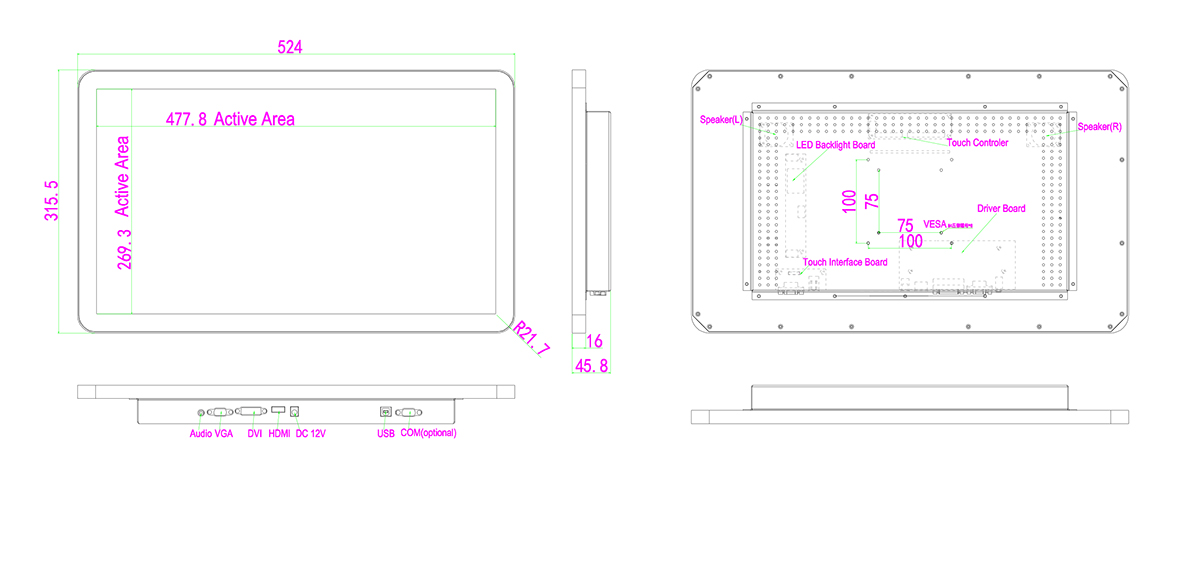 Metal Housing Intel I3 LCD Touch Screen Monitor
