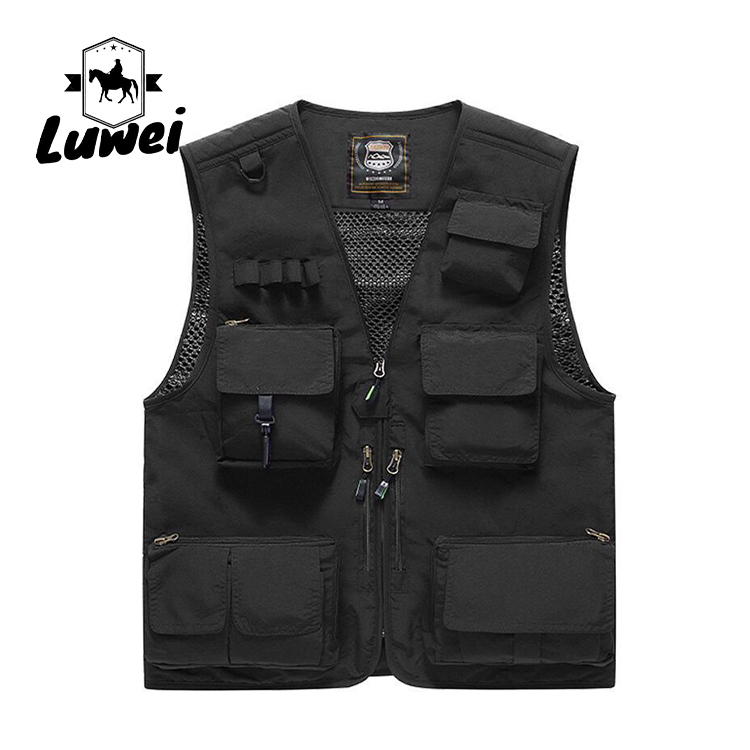 High Quality Breathable Mesh Outdoor Multi-pocket Utility Men's Vests Men's Zipper Fishing Vest Waistcoat For Men