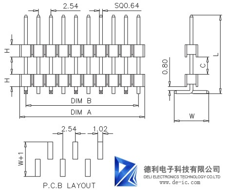 2.54MM Male Pin Header Connector , Vertical Through Hole PCB Pin Header