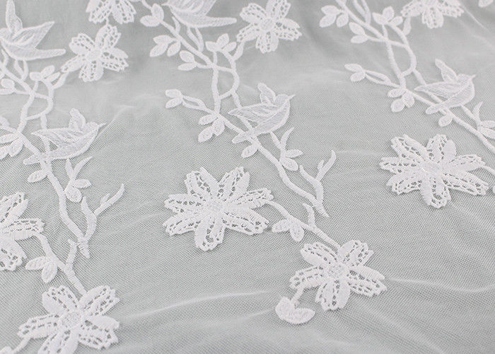 Bird Floral Mesh Embroidered Dying Lace Fabric Custom Lace Design For Prom Dress
