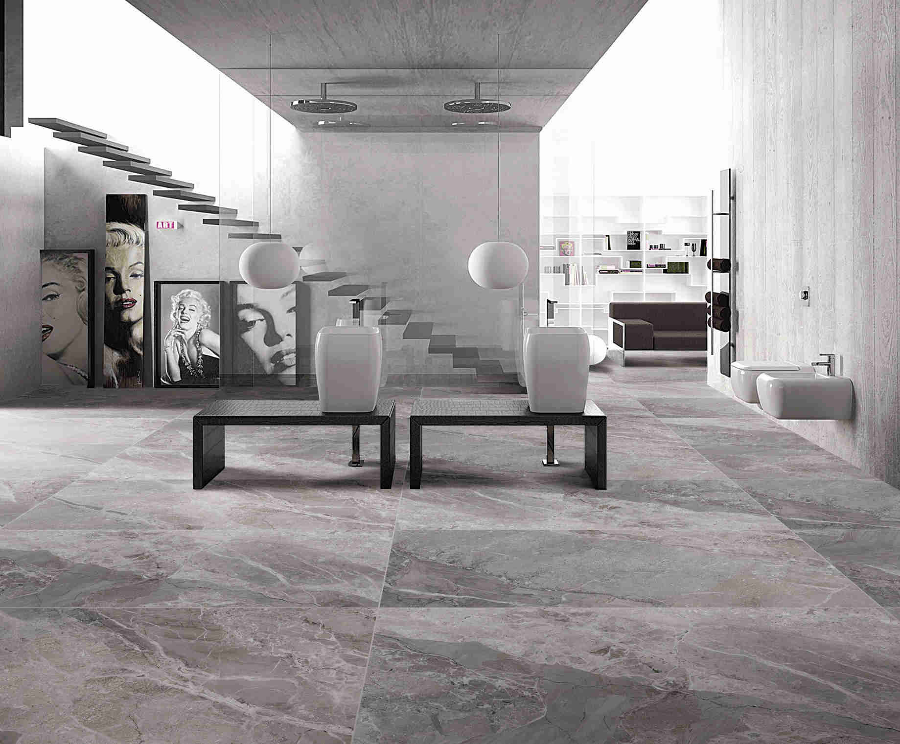 Glazed Digital Polished Marble Style Porcelain Tile 12mm Thickness