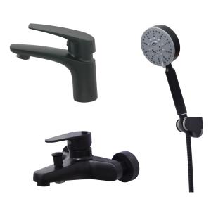 China three-piece sStainless steel 304 Hand Shower Wall mount shower Faucet Comercial sanitary ware basin mixer Black Color wholesale