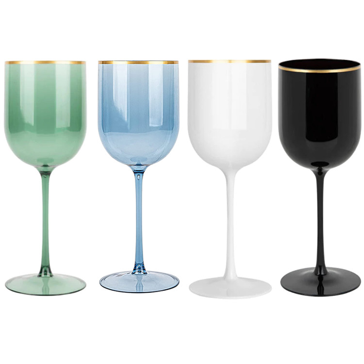 15.5oz Reusable Wine Cup With Gold Rim Shatterproof Plastic Wine Goblets