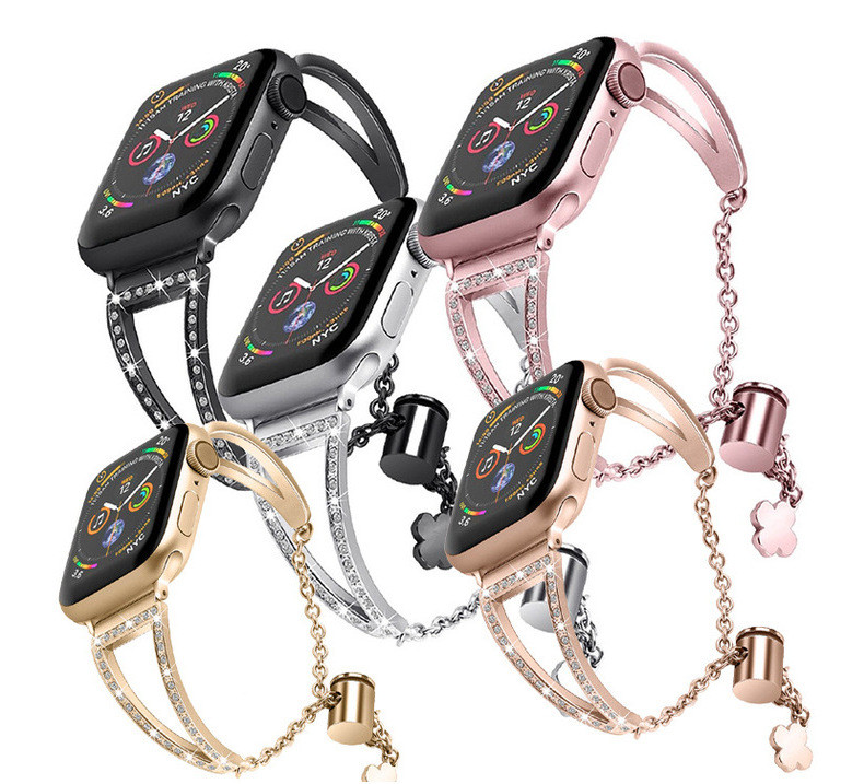 Metal Apple Watch Strap Herringbone Diamond Encrusted