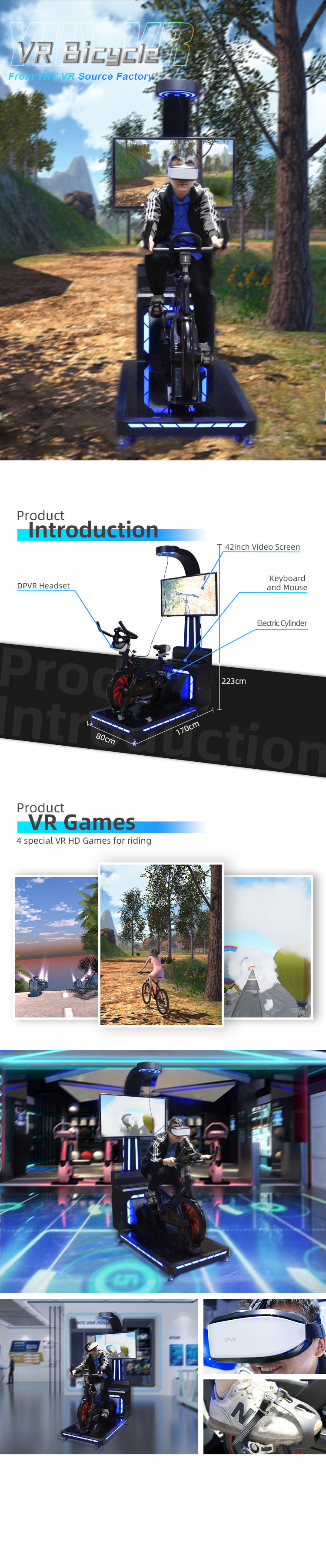Vr Full Motion Bicycle Racing Simulator Games Gym Equipment For Amusement Park