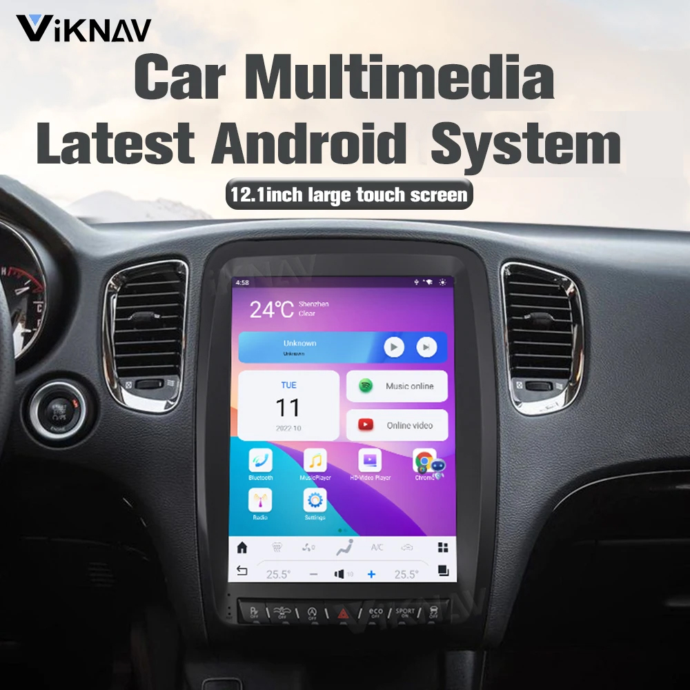Viknav Car Radio Player For Dodge Durango (2014-2016) 12.1 Inch Android Multimedia Head Unit Car Stereo GPS Navigation