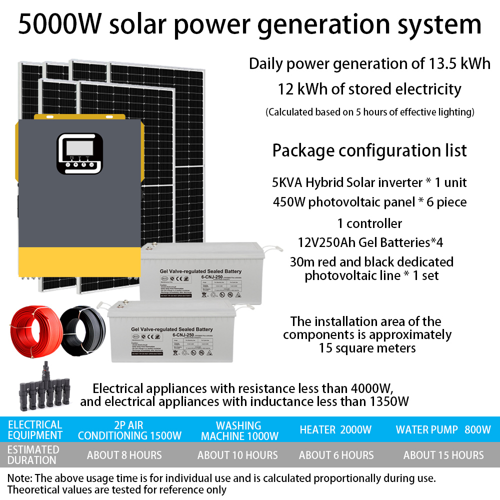 5KW Off Grid Home Hybrid Solar Energy Systems 5000w Solar Panel Kit