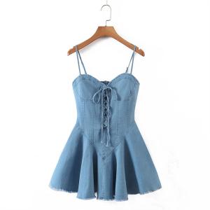 China OEM Street Style Denim Slip Dress Hot Girl Spring Summer Denim Tie Waist Dress wholesale