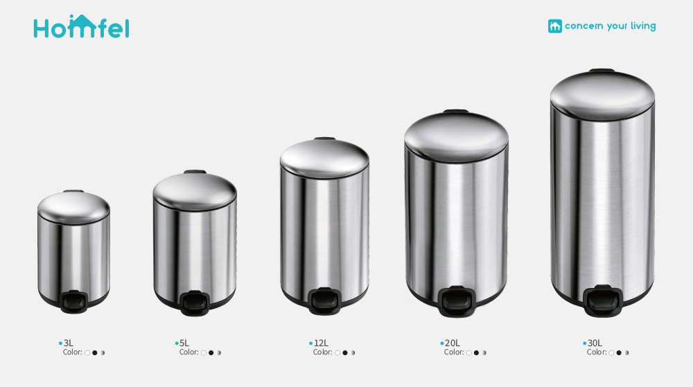 Pedal Stainless Steel Trash Can 3L 5L 12L 20L 30L for Home Bathroom Kitchen