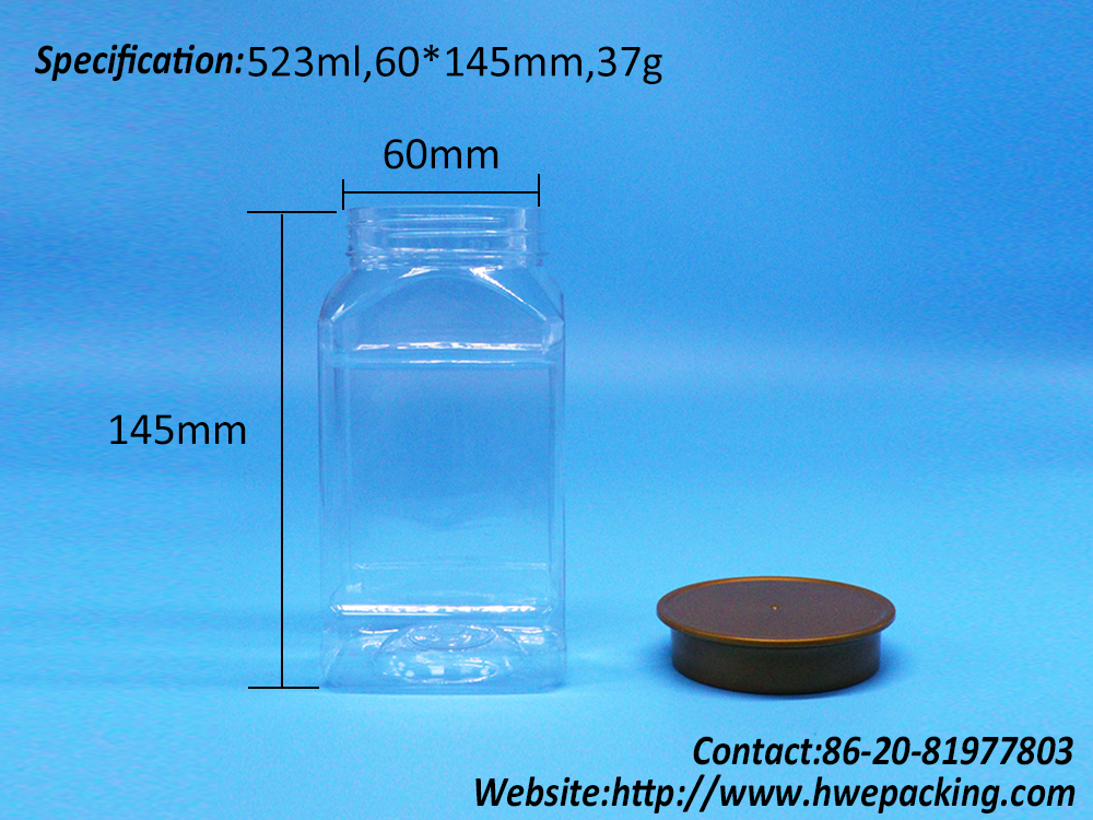 Square Shaped Clear Plastic Peanut Butter Pepper Nuts Cookies Jars Screw Top Lid