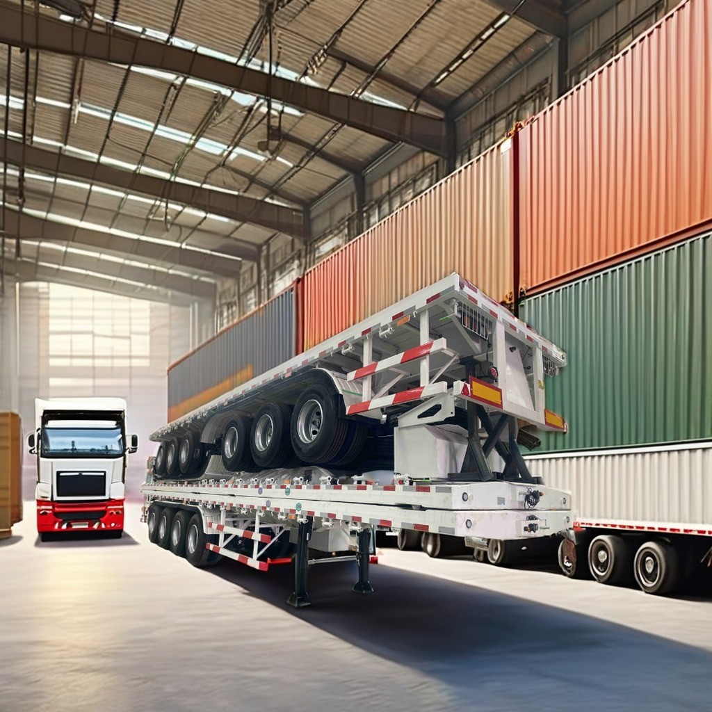 40ft 45ft Flat Bed Trailer Another Fuel tank Installed on the Container Flatbed Trailer Bulk Goods Transport Trailer