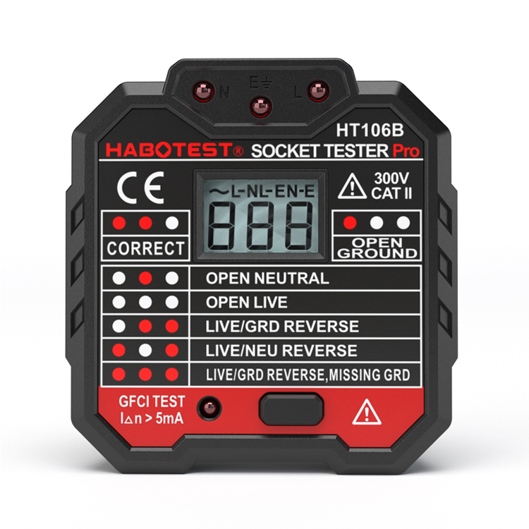 Black Plug Socket Tester 62*65.5*56 Mm Dimensions With Voltage Measurement