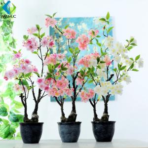 China Cherry Blossom Artificial Potted Plants , Peach Flower Fake Bonsai Plants wholesale