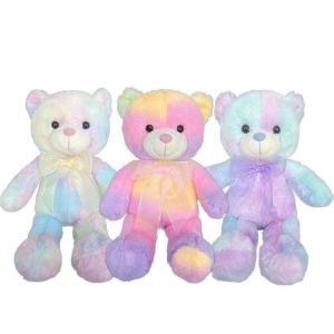 China 35cm 13.78in Gift Stuffed Animal Light Pink Tie Dye Teddy Bear Recording Function wholesale