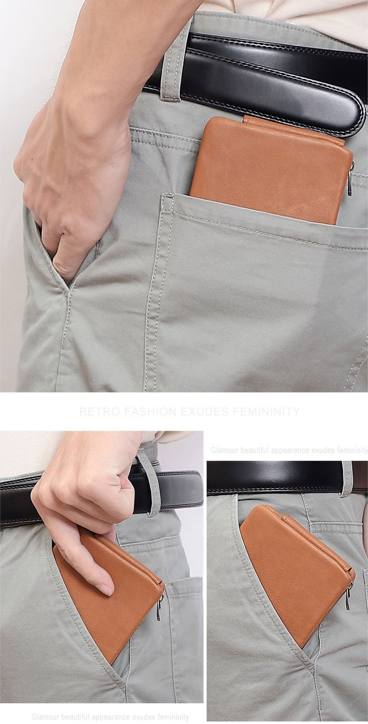 Men's Genuine Leather Trifold RFID Blocking Zipper Coin Card Purse with Fashion Style