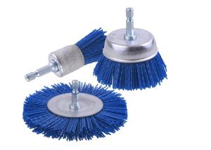China Blue Color Abrasive Nylon Wheel Brush Silicon Carbide Filament Drill Brush wholesale