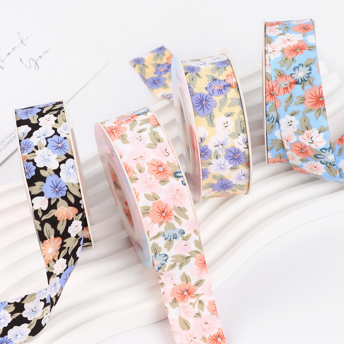 Floral Blossom Printed Cotton Ribbon 25mm Personalized Gift Ribbon