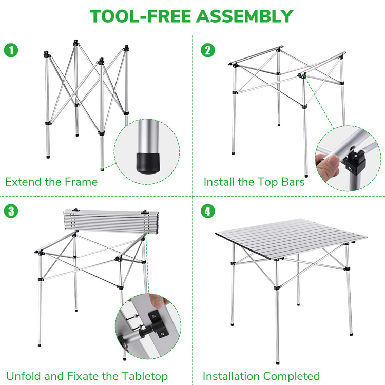 Embroidery or Printing Logo Lightweight Aluminum Roll Up Table for Beach Picnic Camping