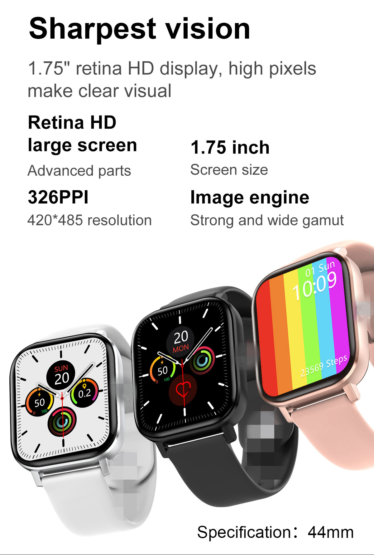 DT46 Smartwatch IP67 IPS 1.75 inch Sport Touchscreen 4 Pin Silicone Band