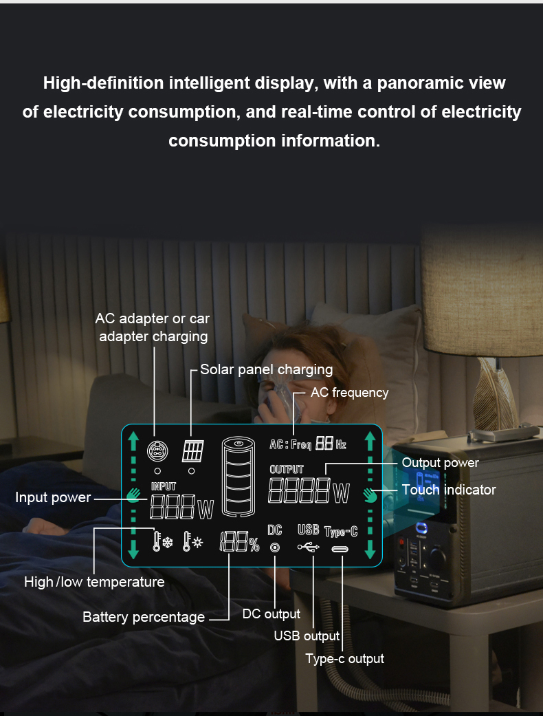 Huge 1000w Lifepo4 Portable Power Station MPPT Solar Generator For Camping