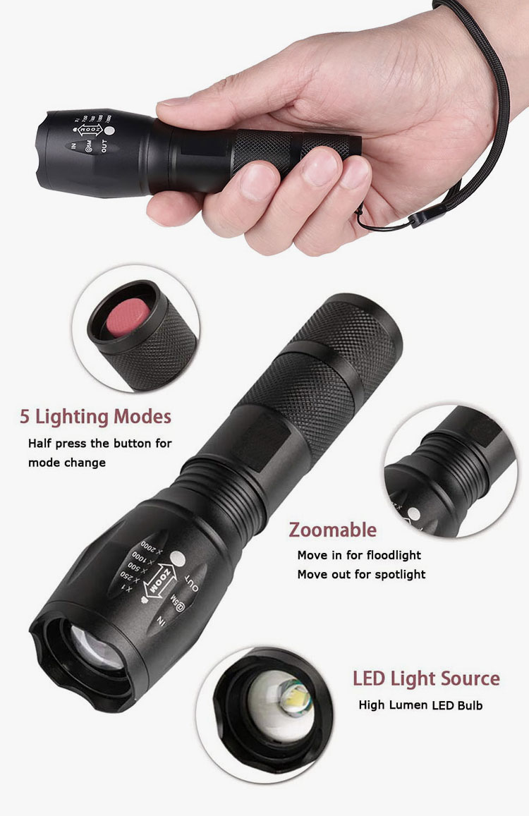 Camping Tactical Torch Outdoor Working Light IP65 Multifunction Emergency Flashlight