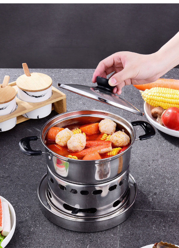 Fashion Simple Stainless Steel Hot Pot Kitchen Hotel Single Portable Alcohol Stove Self Service Hot Pot Set
