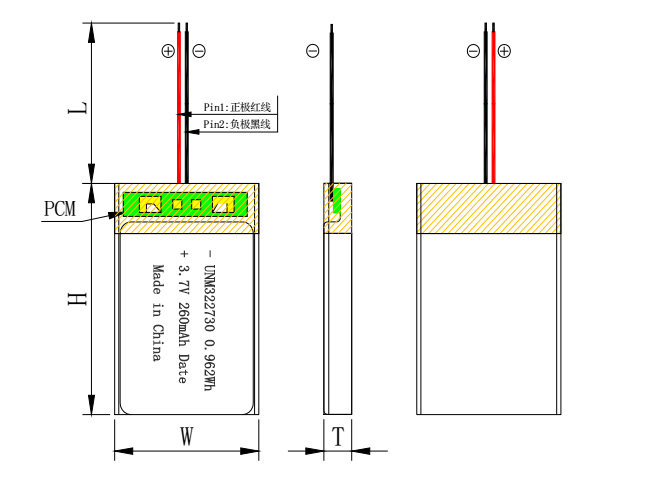 Customized Rechargeable Polymer Lithium Batteries / 3.7V 260mAh 322730 Li-Po Battery